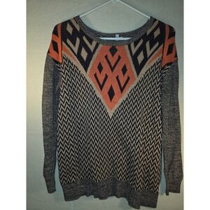 Ecote Urban Outfitters Geometric Intarsia Knit Sweater Brown Orange Womens M